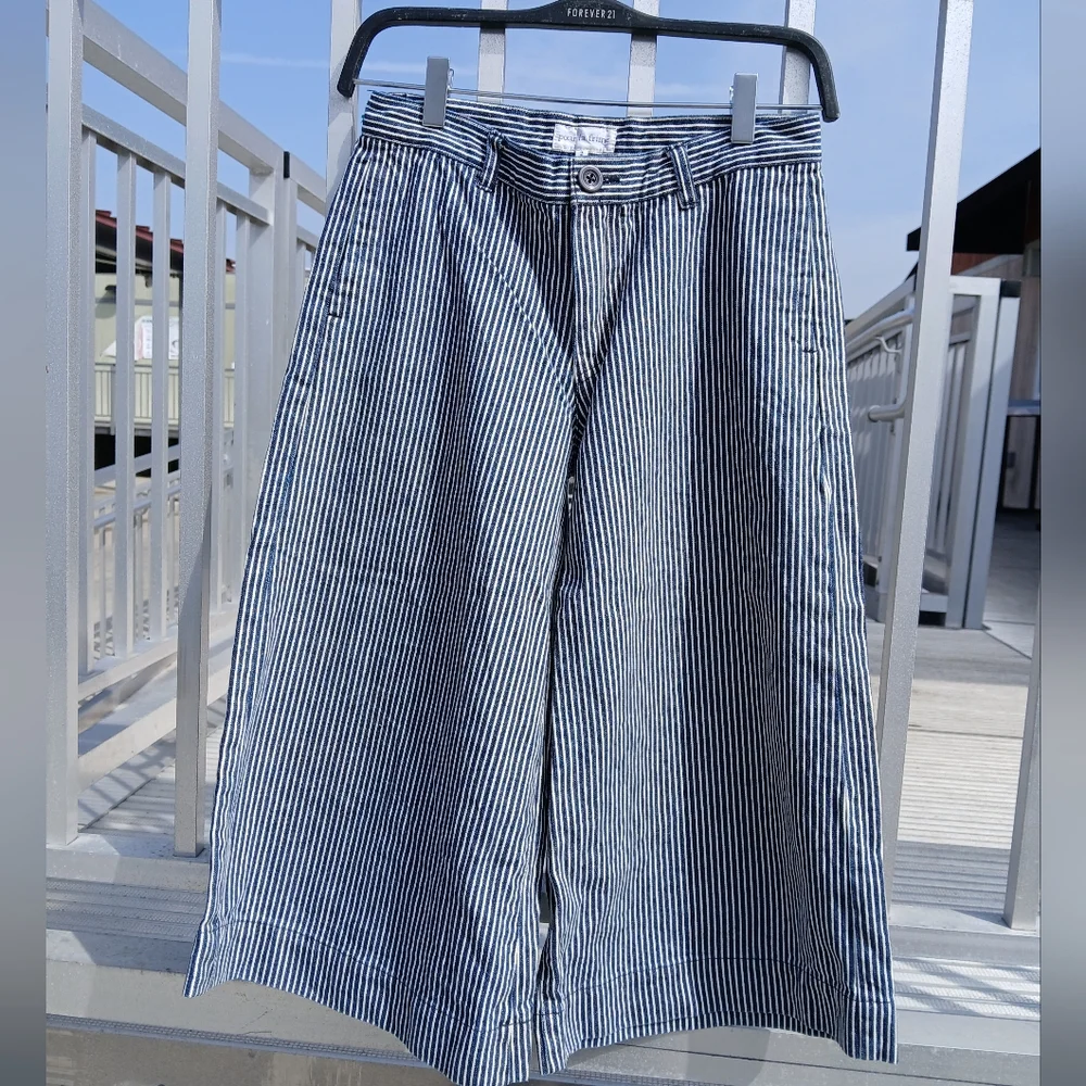 Womens Pour La Frime Blue And White Striped Colletes Pant Skorts - Picture 4 of 5